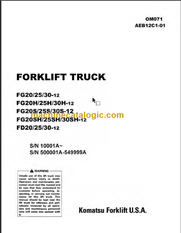 KOMATSU FD20 25 30-12 OPERATION MANUAL