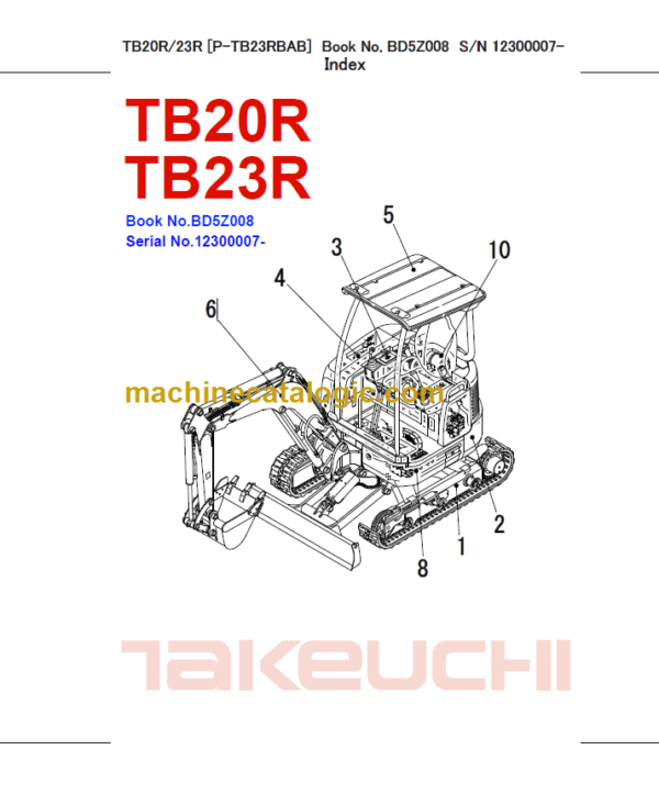 TAKEUCHI TB20R-TB23R Mini Excavator Parts Manual