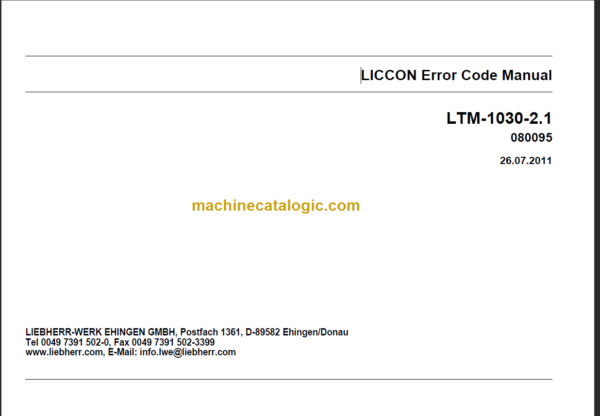 LIEBHERR LTM1030 2.1 Liccon Error Code