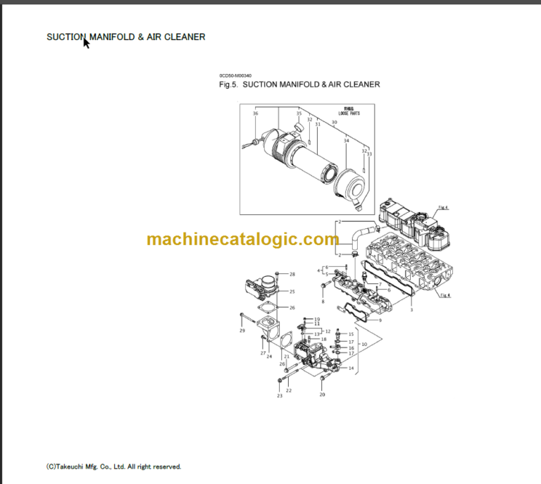 TAKEUCHI TB240 Mini Excavator Parts Manual Engine