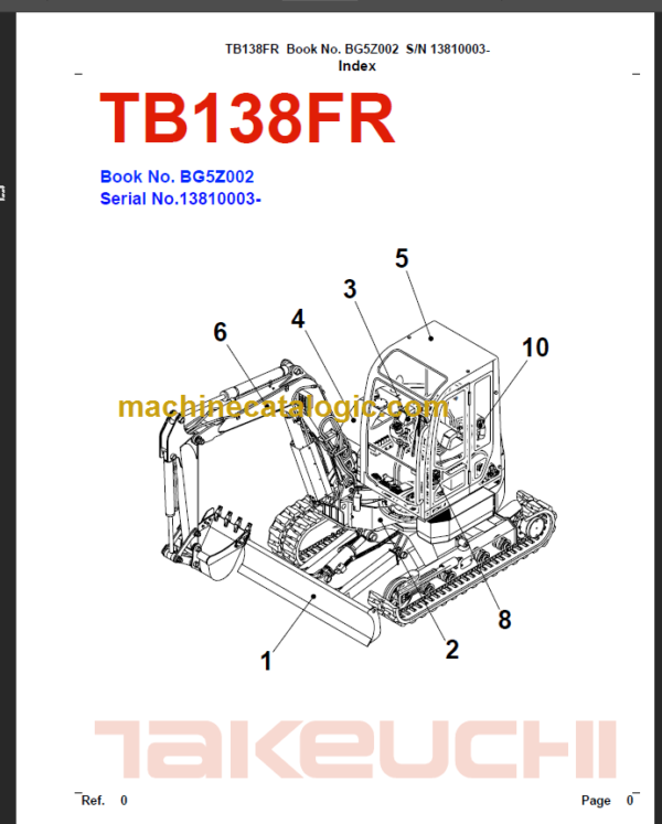 TAKEUCHI TB138FR Compact Excavator Parts Manual