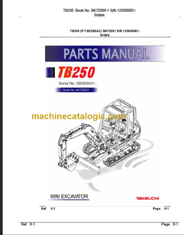 TAKEUCHI TB250 Mini Excavator Parts Manual