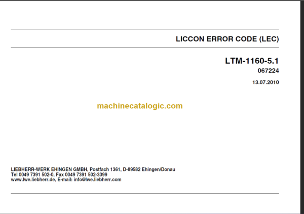 LIEBHERR LTM1160 5.1 LICCON ERROR CODE