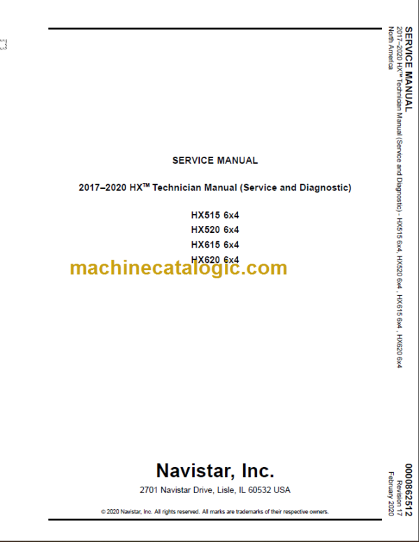 NAVISTAR HXTM Technician Service Diagnostic Manual