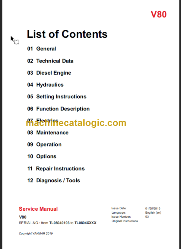 YANMAR V80 SERVICE MANUAL