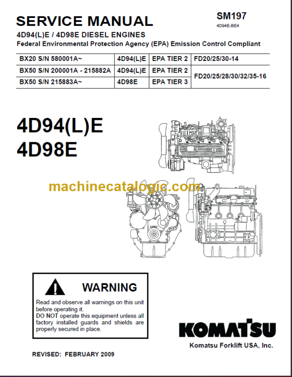 KOMATSU 4D94(L)E 4D98E SERVICE MANUAL