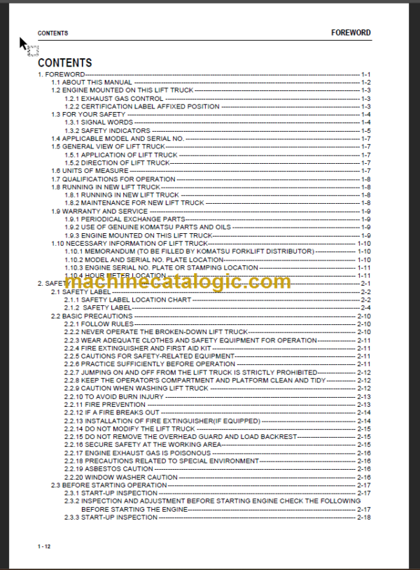 KOMATSU FD60 70 80-10 OPERATION MANUAL