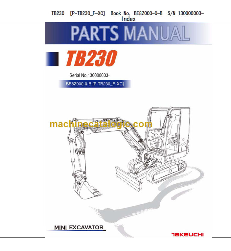 TAKEUCHI TB230 Mini Excavator Parts Manual
