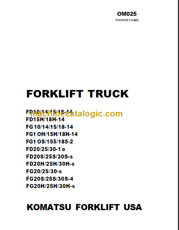 KOMATSU FG20 25 30 OPERATION MANUAL