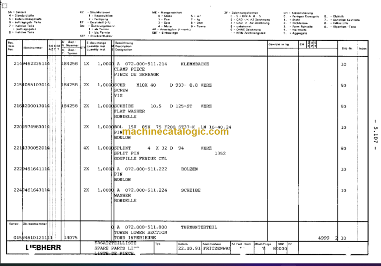 LIEBHERR 35K Tower Crane Spare Part CATALOGUE