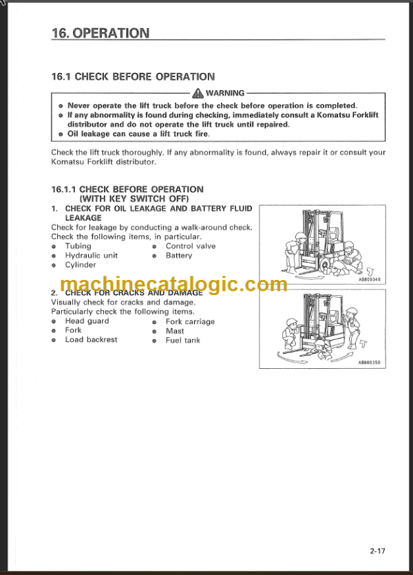 KOMATSU FD10 14L 15L 18L-16 OPERATION MANUAL