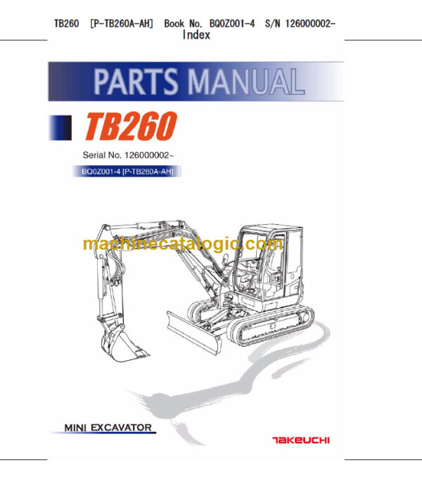 TAKEUCHI TB260 Mini Excavator Parts Manual