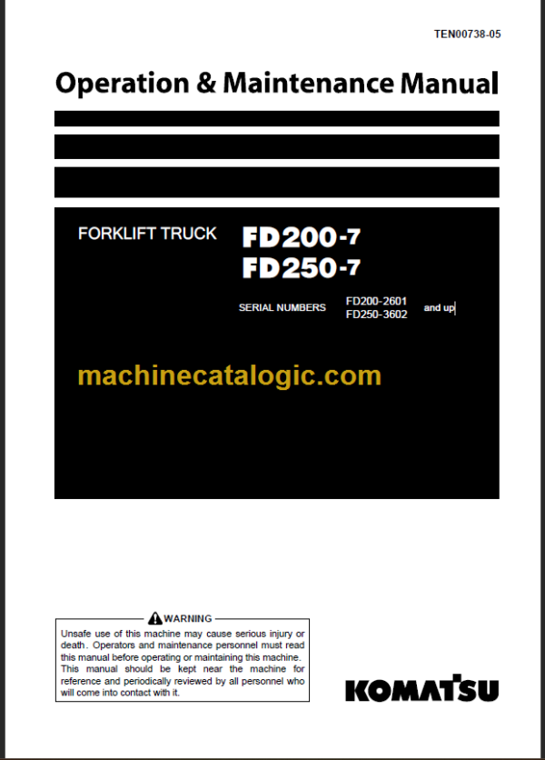 KOMATSU FD200-7 FD250-7 OPERATION MANUAL