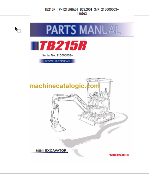 TAKEUCHI TB215R Hydraulic Excavator Parts Manual