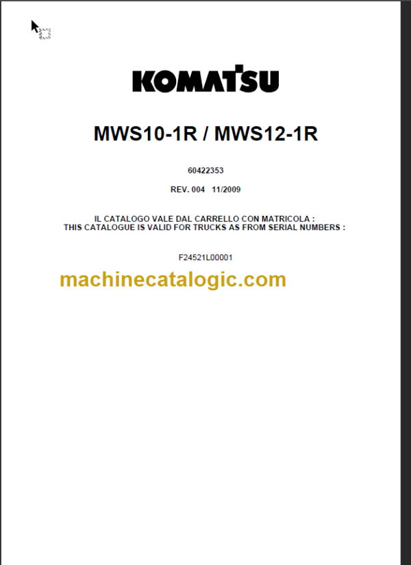 KOMATSU MWS10-1R MWS12-1R PARTS CATALOGUE