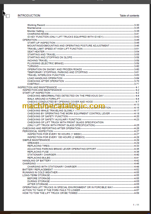 KOMATSU FB25-12 OPERATION AND MAINTENANCE MANUAL