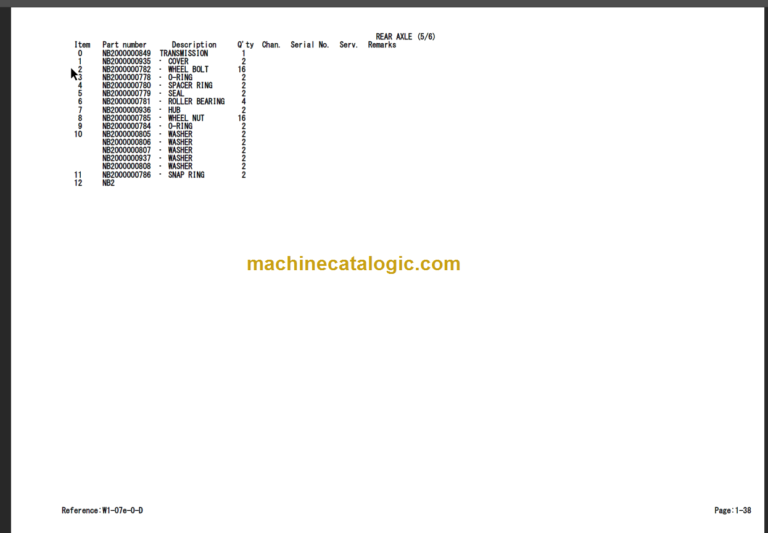 TAKEUCHI TB070W Hydraulic Excavator Parts Manual