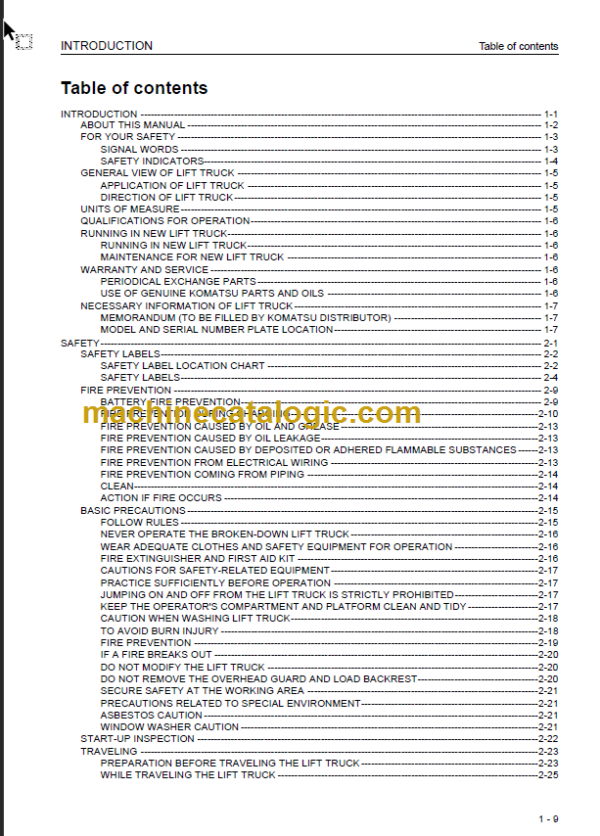 KOMATSU FB30-12 OPERATION AND MAINTENANCE MANUAL