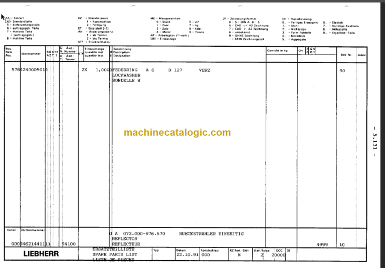 LIEBHERR 35K Tower Crane Spare Part CATALOGUE