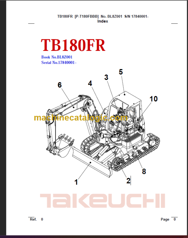 TAKEUCHI TB180FR Compact Excavator Parts Manual