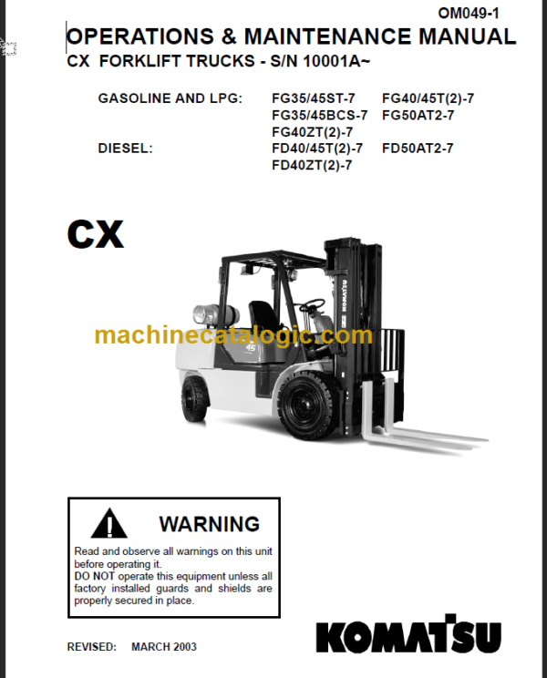 KOMATSU MWP18-1R MWP20-1R PARTS CATALOGUE