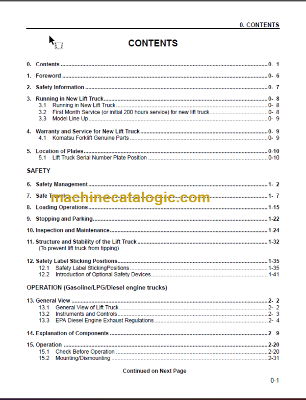 KOMATSU FG35 40 45ST 45BCS-7 OPERATION MANUAL