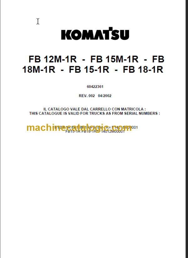 KOMATSU FB12M-1R FB15M-1R PARTS CATALOGUE