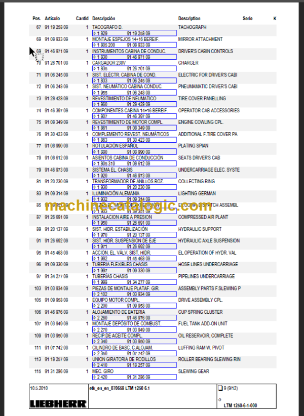 LIEBHERR LTM1250 6.1 PARTS CATALOGUE EN DE FR SP RU