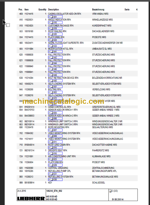 LIEBHERR HS8130 HD PARTS CATALOGUE