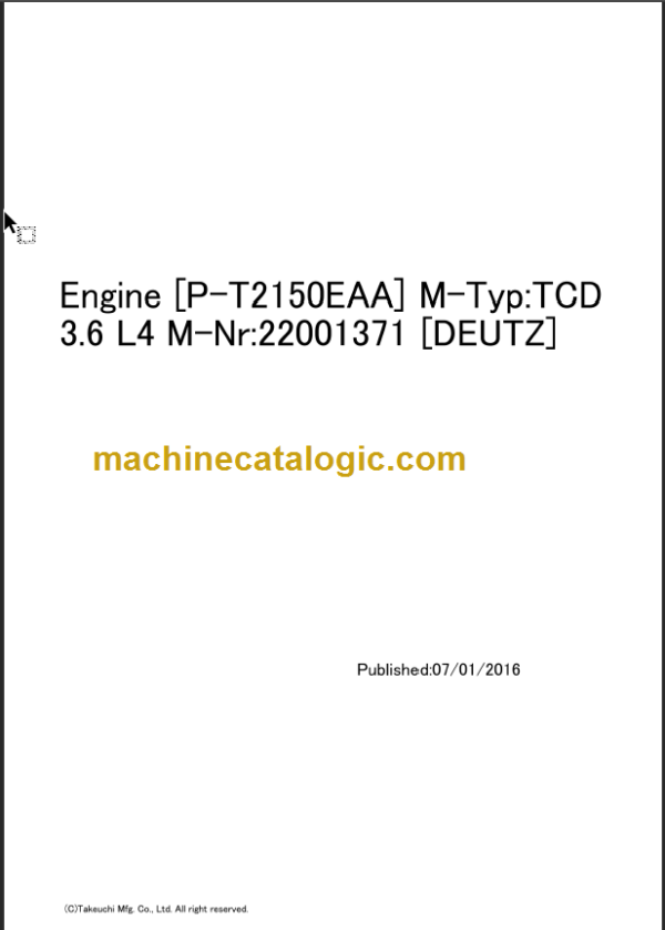 TAKEUCHI TB2150 Compact Excavator Parts Manual Engine