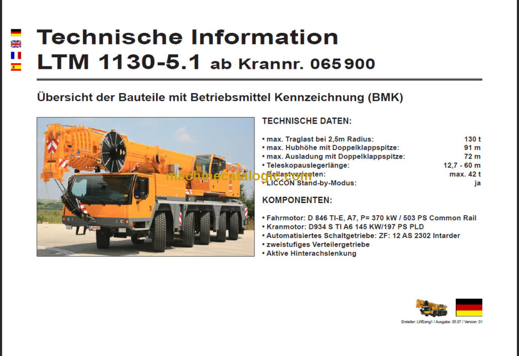LIEBHERR LTM 1130 5.1 TECHNICAL INFORMATION Machine Catalogic