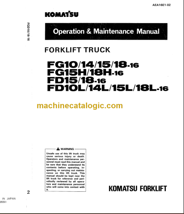 KOMATSU FG10 14 15 18-16 OPERATION MANUAL