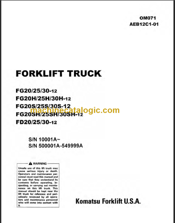 KOMATSU FG20(H) 25(H) 30(H)-12 OPERATION MANUAL