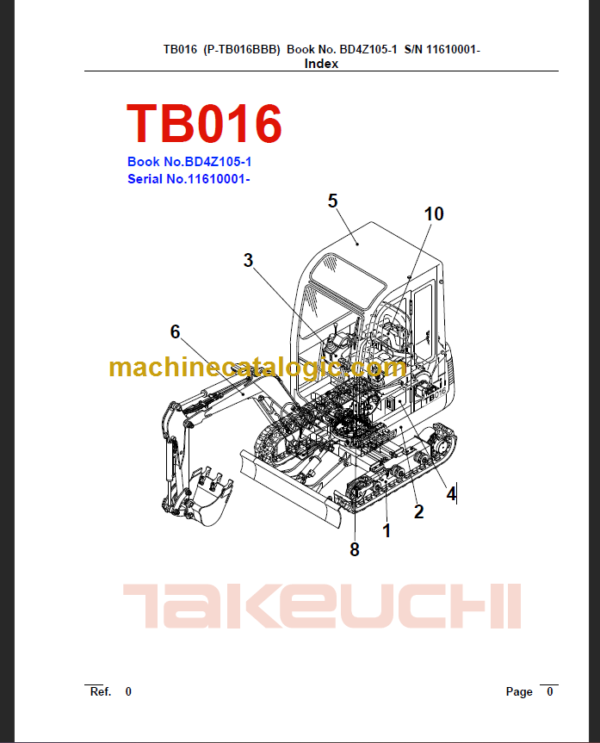 TAKEUCHI TB016 Compact Excavator Parts Manual