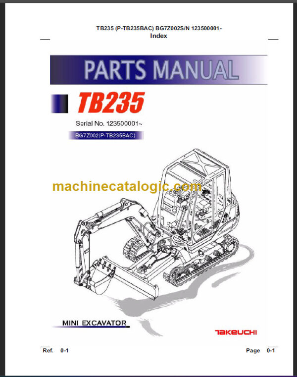 TAKEUCHI TB235 Compact Excavator Parts Manual