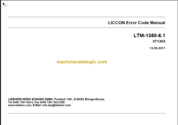 LIEBHERR LTM1350 6.1 ERROR CODE MANUAL