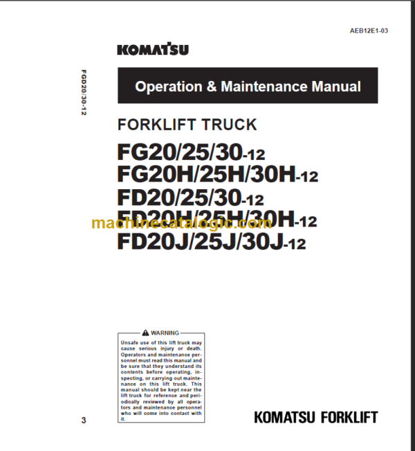 KOMATSU FG20(H) 25(H) 30(H)-12 OPERATION MANUAL