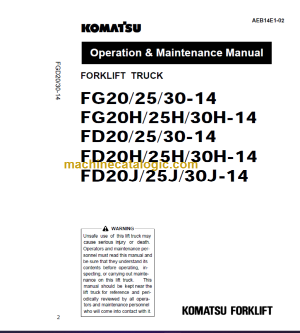 KOMATSU FG FD 30 30H 30J-14 OPERATION MANUAL