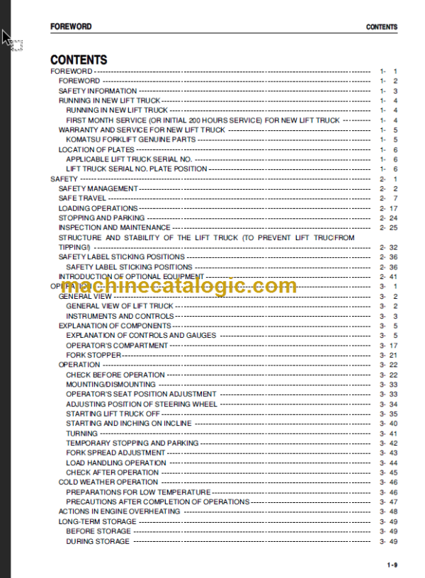 KOMATSU FG FD 30 30H 30J-14 OPERATION MANUAL