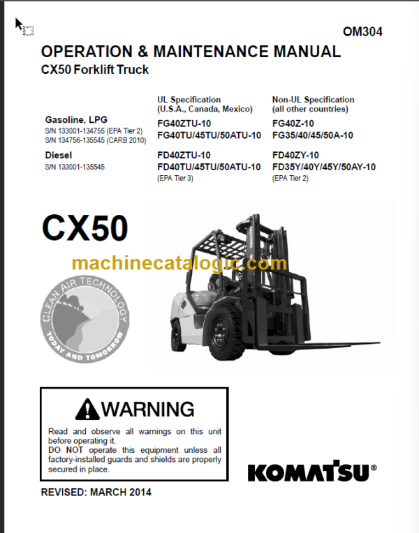 KOMATSU FG40ZTU-10 FG40TU OPERATION MANUAL