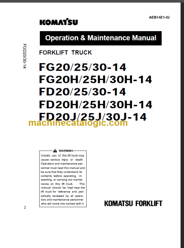 KOMATSU FG20(H) 25(H) 30(H) OPERATION MANUAL