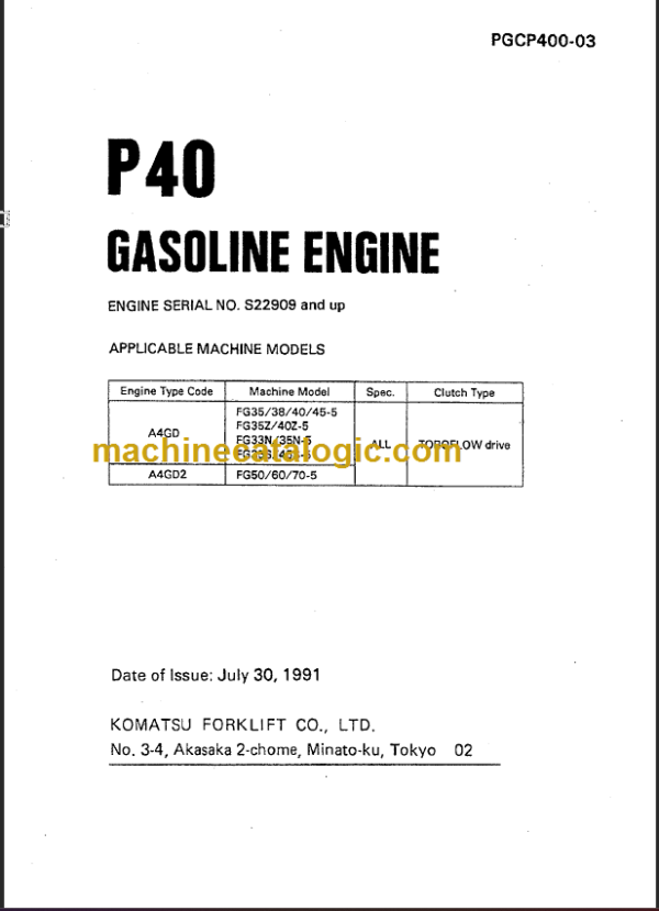 KOMATSU FG35 38 40 45 GASOLINE ENGINE