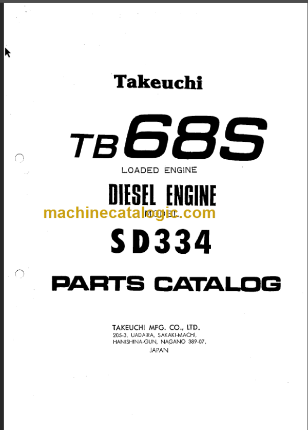 TAKEUCHI TB68S Diesel Engine (Model SD334) Parts Manual