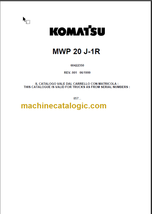 KOMATSU MWP20J-1R PARTS CATALOGUE