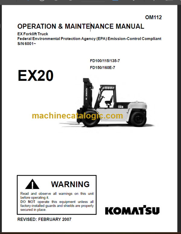 KOMATSU FD100 115 135 150 160E-7 OPERATION MANUAL