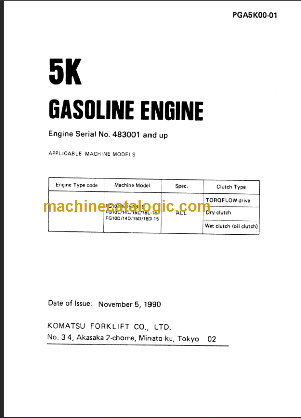 KOMATSU 5K FG10 14 15L 18 GASOLINE ENGINE