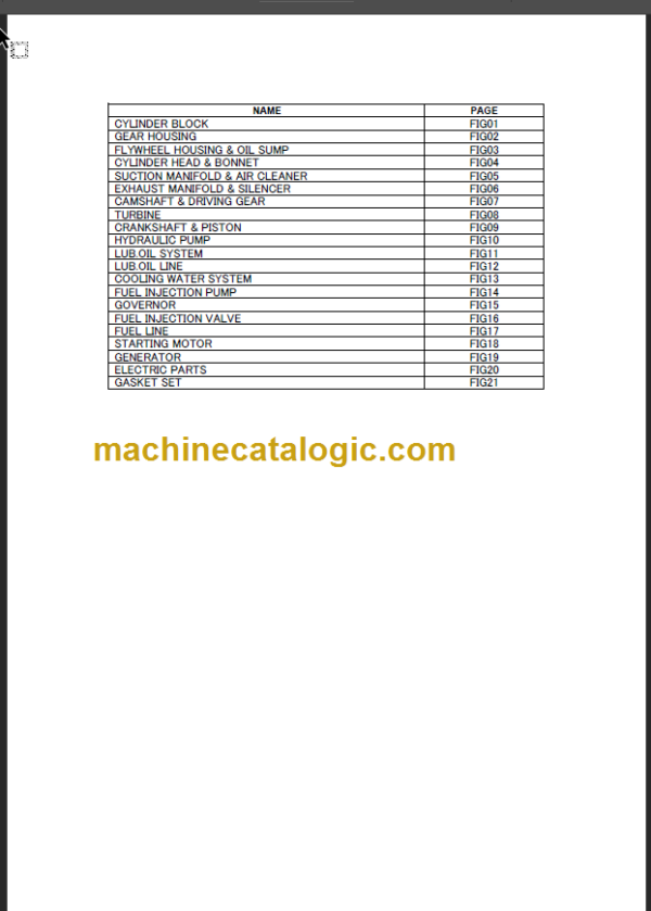 TAKEUCHI TB175W Hydraulic Excavator Parts Manual Engine