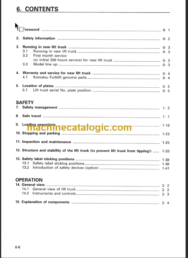 KOMATSU FG10 14 15 18-16 OPERATION MANUAL