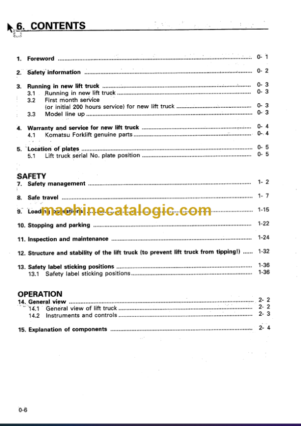 KOMATSU FD100 FD115-6 FD135 OPERATION MANUAL