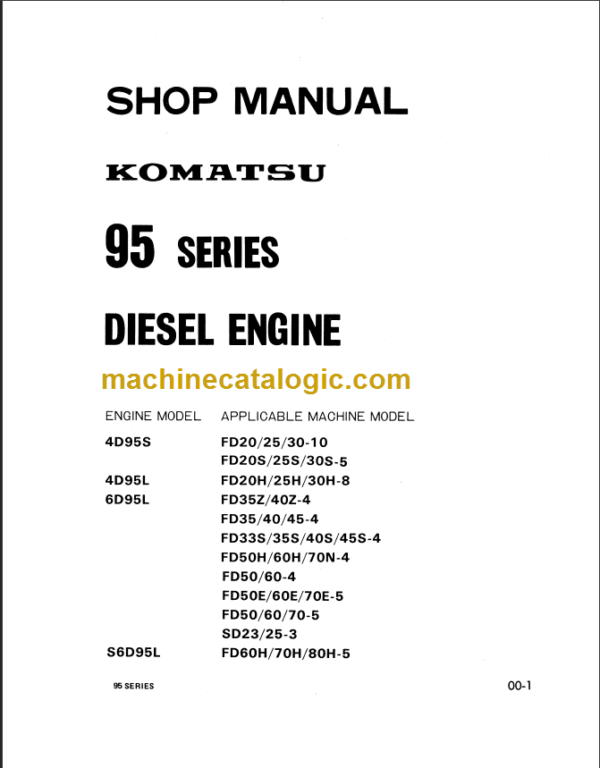 KOMATSU 6D95L S6D95L SHOP MANUAL